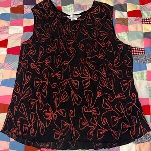 Black Sleeveless Top with Red Pattern